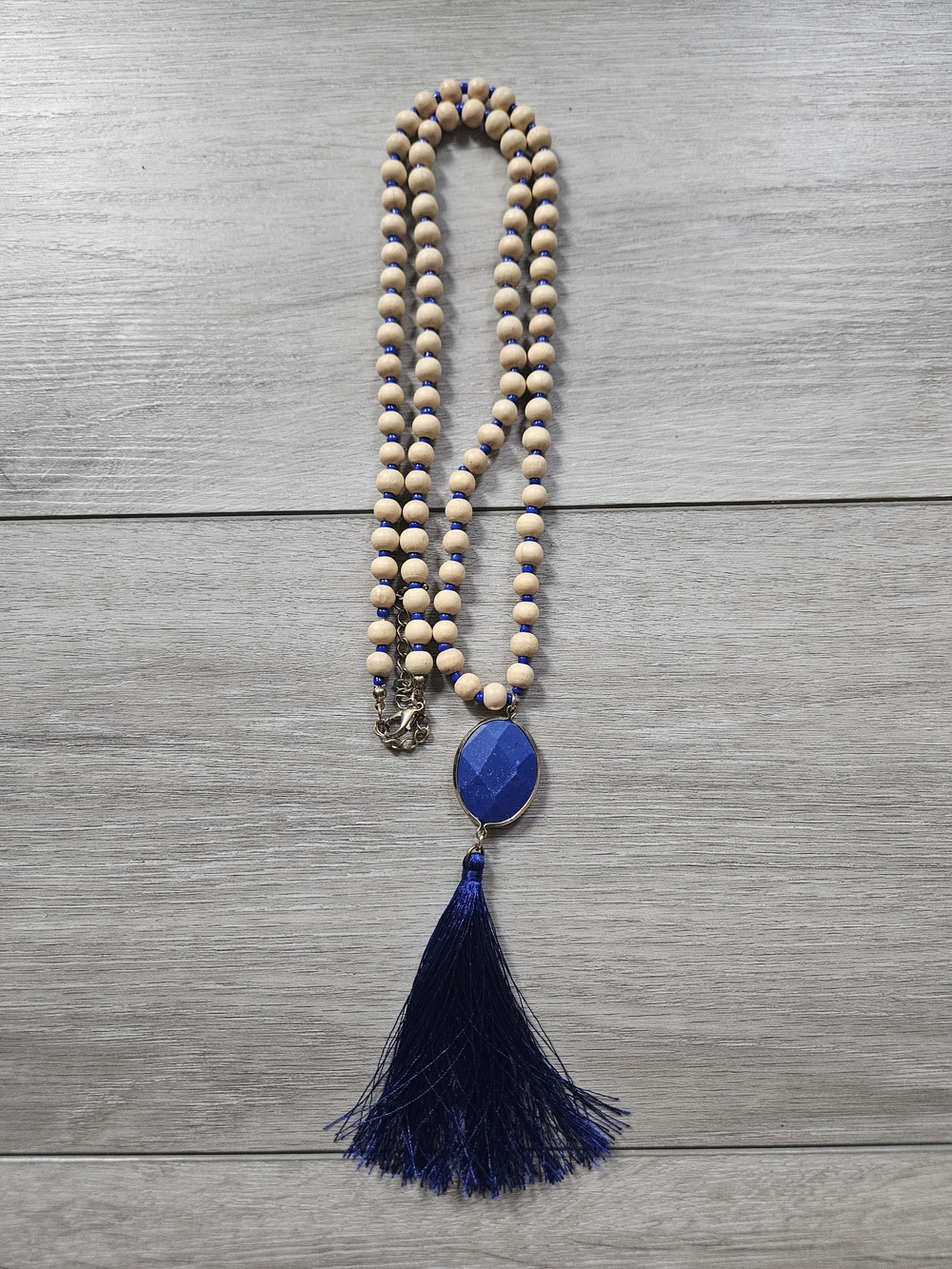 Blue Tassel Bead Pendant Necklace